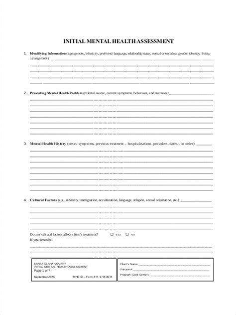 Printable Mental Health Assessment Forms Printable Forms Free Online