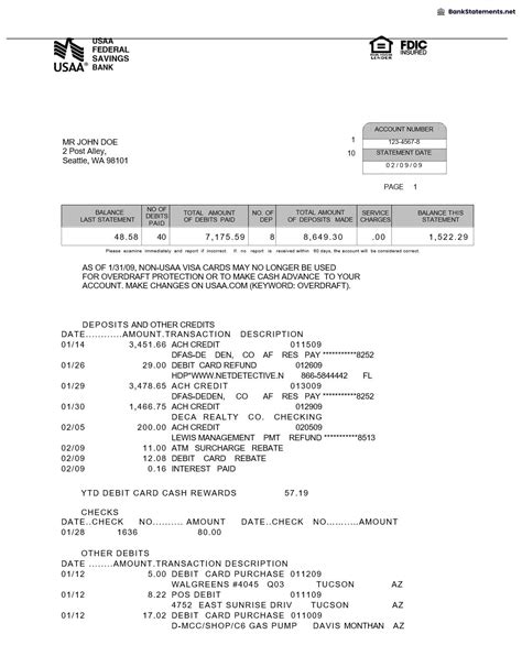 USAA Bank Statement Template 100 Free BankStatements Net