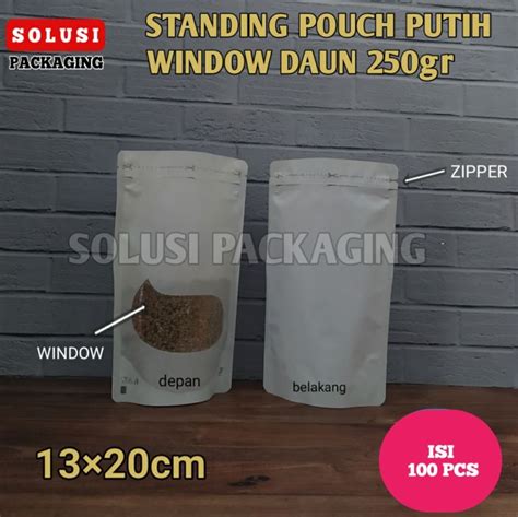 ISI 100 PCS Standing Pouch PUTIH WINDOW 250gr KPACK Kemasan Plastik