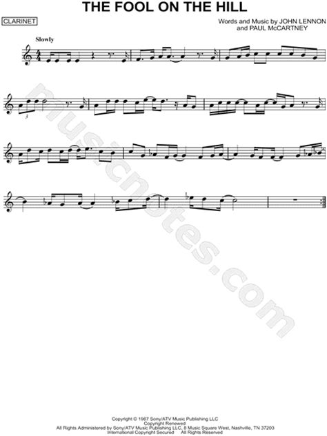 The Beatles The Fool On The Hill Sheet Music Clarinet Solo In C Major Download And Print