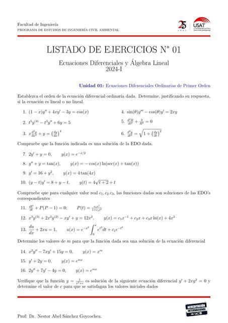 Listado De Ejercicios N Ecuaciones Diferenciales Y Lgebra Lineal