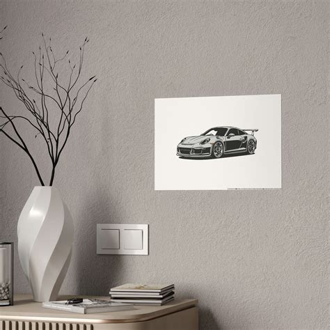 Black and White Sketch Porsche Wall Art Front Side View on Glossy Paper ...