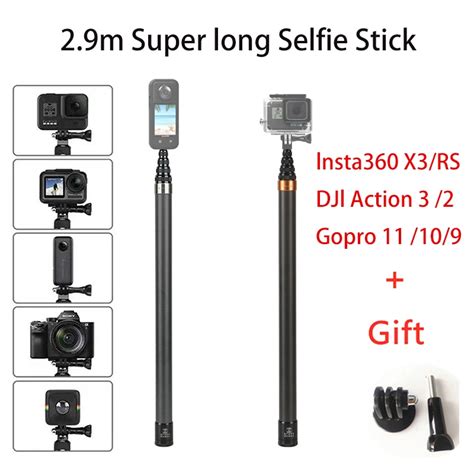 290 Cm Carbon Fiber Invisible Extended Selfie Stick For Insta360 X3one X3one Rs Gopro Selfie