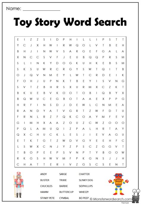 Toy Story Word Search Monster Word Search