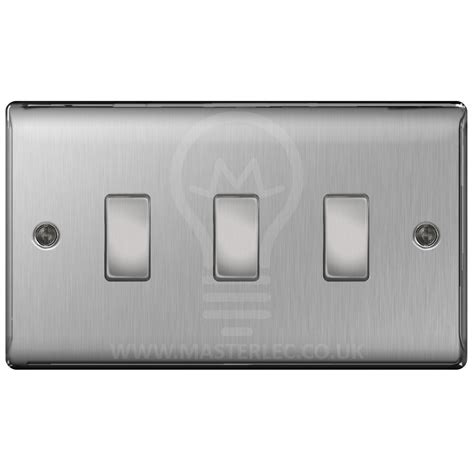 Bg Brushed Steel 3 Gang Light Switch 1x Intermediate 2x 2 Way Custom S — Masterlec