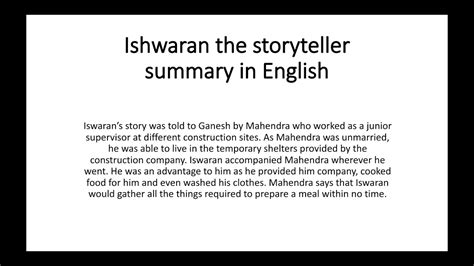 Iswaran The Storyteller Summary In English Youtube