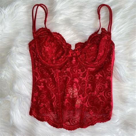 Victoria S Secret Women S Red Corset Depop Red Corset Outfit Red