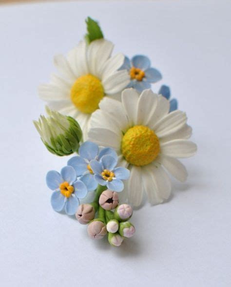 Брошка и сережки-незабудки | Polymer clay flowers, Clay flowers, Paper ...