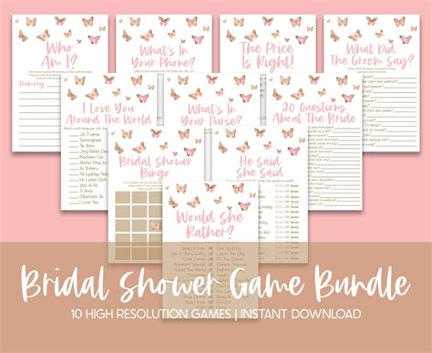 Pink Butterfly Themed Bridal Shower Game Pack Printable Bridal Shower