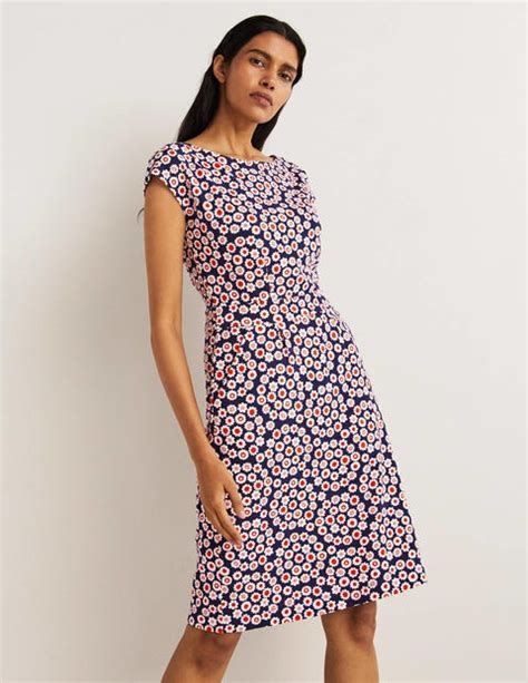 Florrie Jersey Dress French Navy Ditsy Swirl Boden Uk