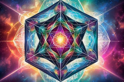 Premium Photo Metatron Cube Sacred Geometry On Colorful Blury Background