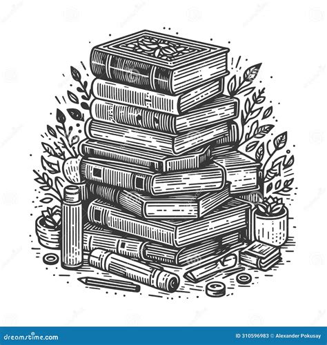 Stack Of Antique Books Sketch Vector Stock Illustration Illustration