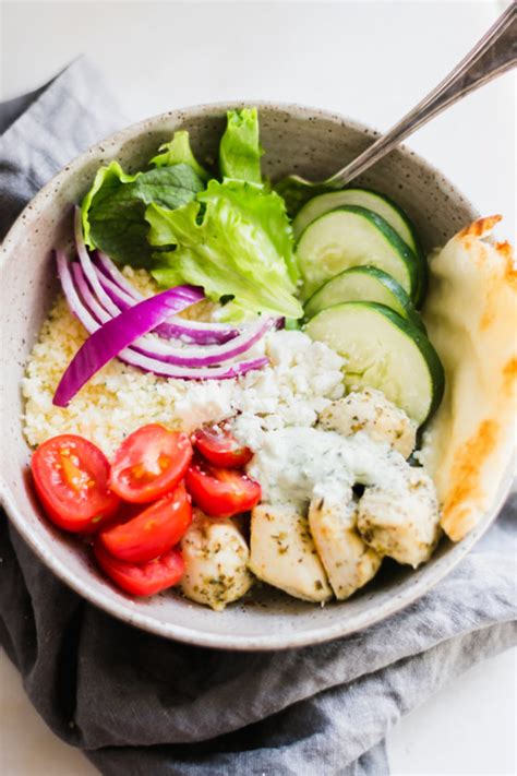 Chicken Gyro Bowls With Homemade Tzatziki Sauce Blue Bowl