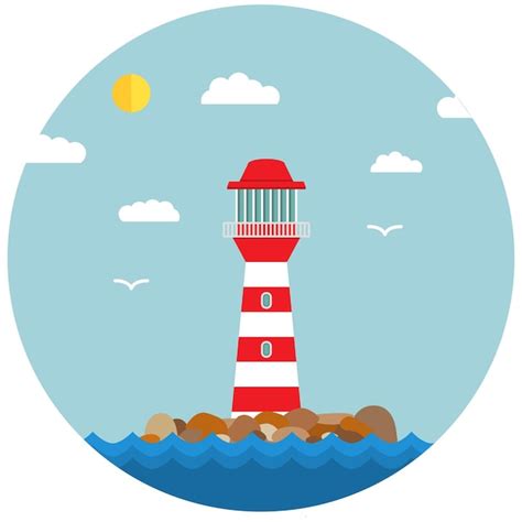 Premium Vector Lighthouse On The Rock