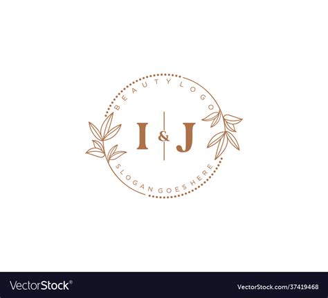 Initial Ij Letters Beautiful Floral Feminine Vector Image