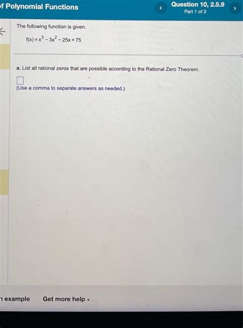 Solved The Following Function Is Given F X X3−3x2−25x 75