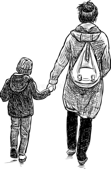 Mother With Her Son On A Stroll Stock Vector Illustration Of Drawn