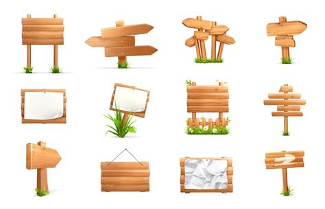 Premium Vector Wooden Signs 3d Vector Set