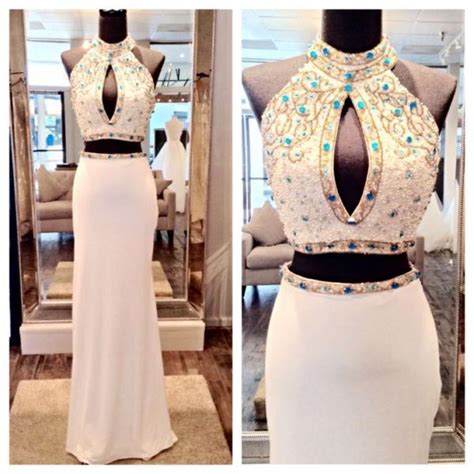 White 2 Piece Prom Gown Two Piece Prom Dresses Evening Gowns 2 Pieces