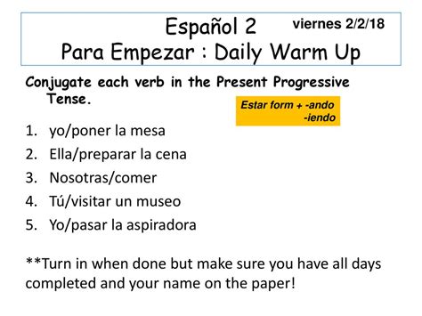 Español 2 Lunes El 5 De Febrero Ppt Download