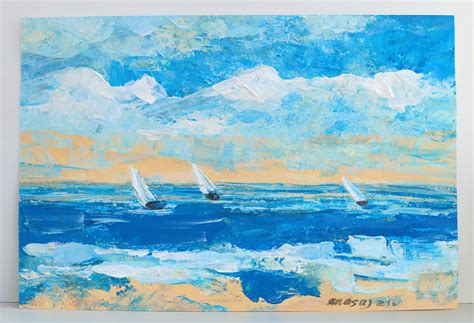 Segelboote Gem Lde Original Kunst Abstrakt Ozean Impasto Etsy