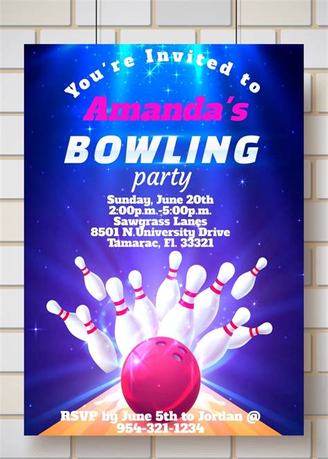 Editable Bowling Party Invitation Etsy