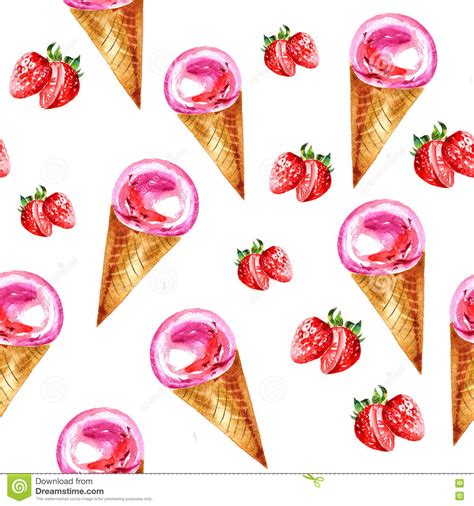 Modelo Inconsútil Con Los Conos De Helado Watercolor Stock De