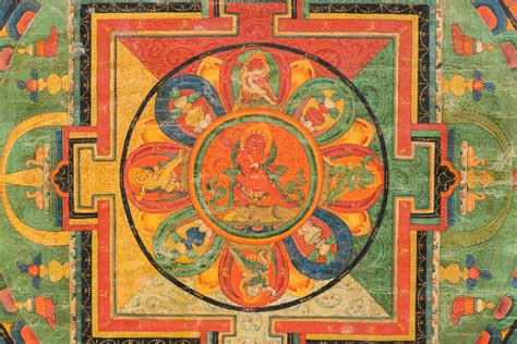 Arte Himalayana Thangka Con Mandala Di Rakta Tibet XVII Secolo Cm