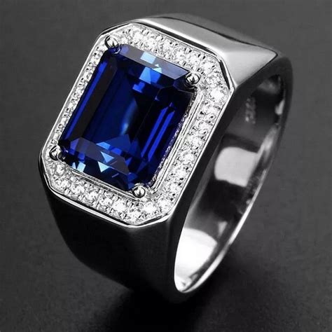 Natural Blue Sapphire Mens Ring 925 Sterling Silver Etsy