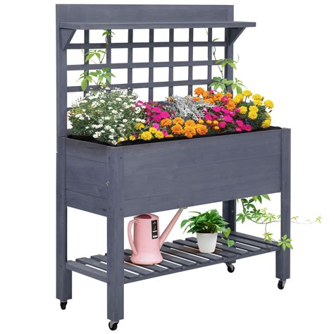 Outsunny Raised Garden Bed Garden Wooden Pine Trough Planter With