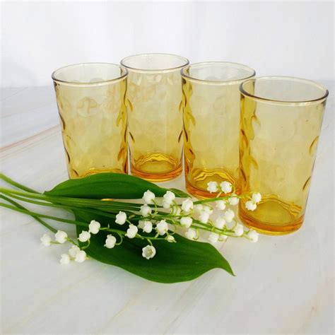 Vintage Amber Optic Dot Juice Glasses 4 By Continental Can Etsy Mid Century Glassware Juice