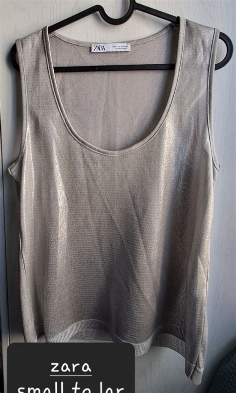 Zara metallic shirt top, Women's Fashion, Tops, Sleeveless on Carousell