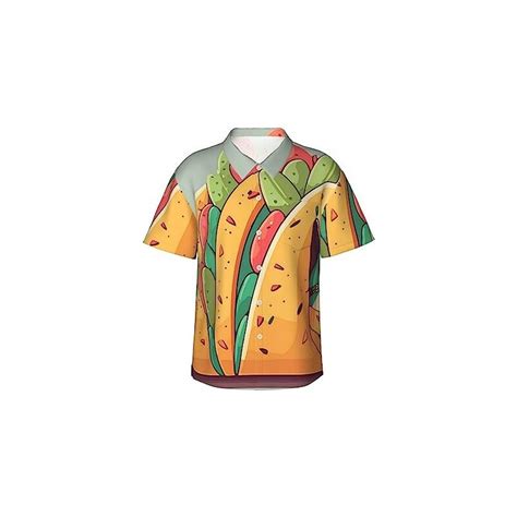 Fjauoq Camicia Hawaiana Da Uomo Funky Manica Corta Cat Taco Con Cactus