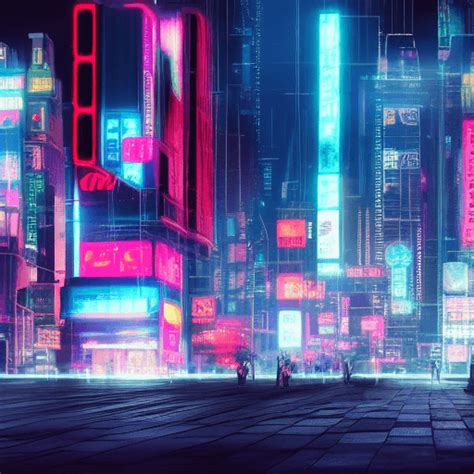 Neon Cyberpunk City Met Led Advertenties · Creative Fabrica