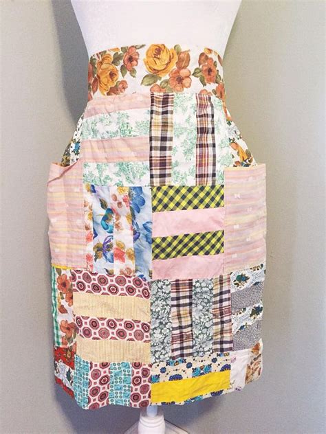 Vintage Patchwork Handmade Apron Apron With Pockets Half Etsy