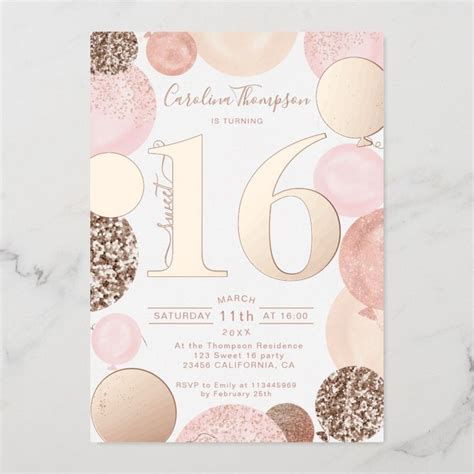 Chic Rose Gold Glitter Pink Balloon Sweet Photo Foil Invitation