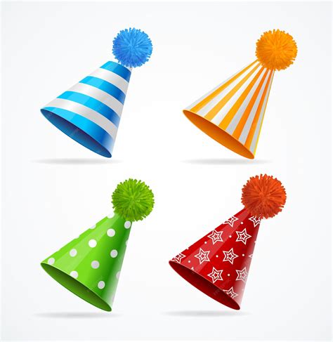 Premium Vector Realistic 3d Party Hat With Fluffy Balls Pompons Set Symbol Of Happy