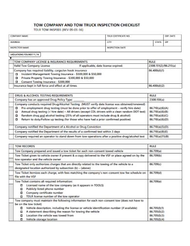 Free 12 Truck Inspection Checklist Samples Food Fire Safety