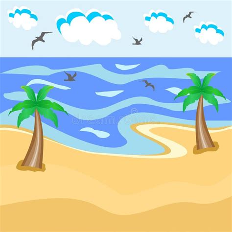 Cartoon Drawing of the Sea, Seagull Beaches Stock Illustration ...