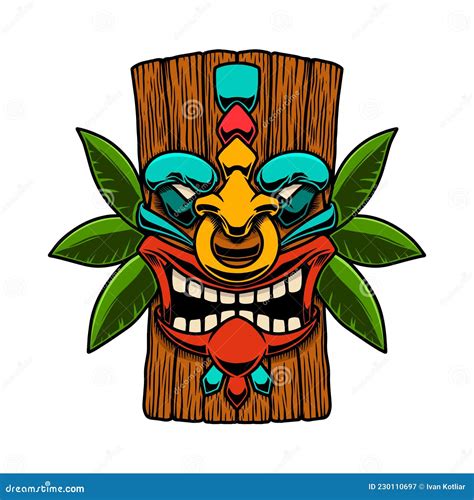 Illustration Of Tiki Tribal Wooden Mask Design Element For Logo Emblem Sign Poster Card