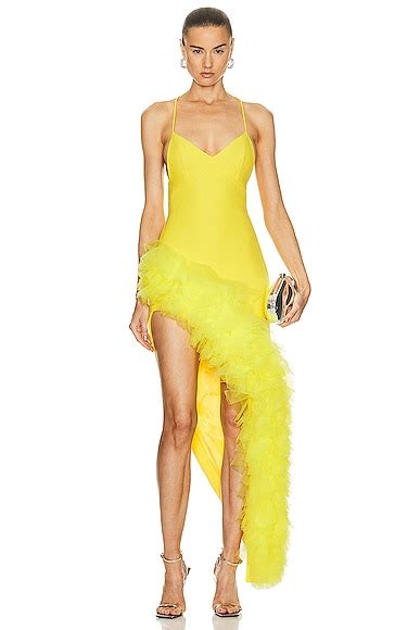 David Koma Asymmetrical Ruffled Hem Cami Dress In Yellow Fwrd