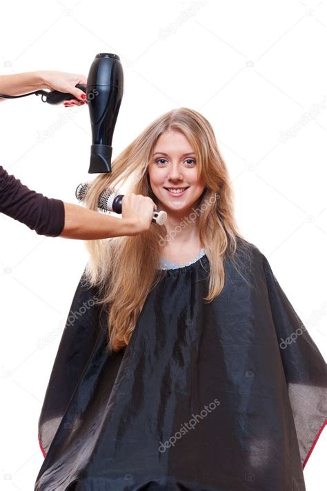 hairdresser blow dry hair stock photo konstantynov