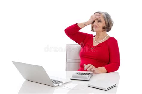 Isolated Portrait Of A Desperate Senior Female Business Woman Stock