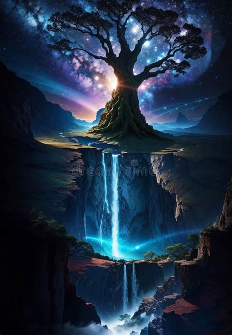 magical tree  life  outer space generative ai illustration stock