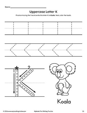 Uppercase Letter K Pre Writing Practice Worksheet Myteachingstation