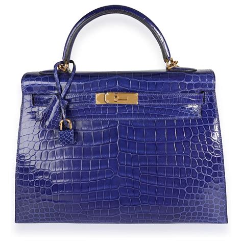 Herm S Hermes Bleu Electrique Shiny Porosus Crocodile Sellier Kelly