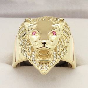 10K Yellow Gold Lion Ring Pinky Ring Size 8 - Etsy