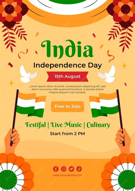 Free Vector Flat Vertical Poster Template For India Independence Day