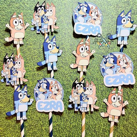 Bluey Themed Personalized Cupcake Toppers Set Of 12 Bluey Etsy