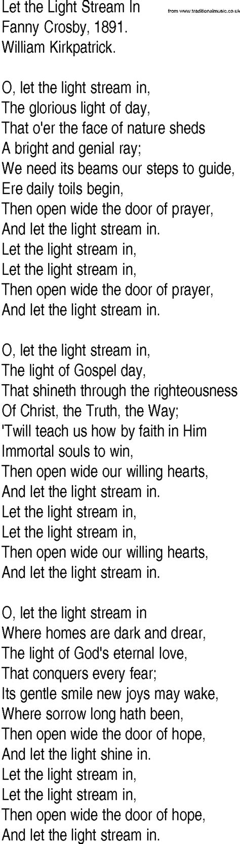 Hymn And Gospel Song Lyrics For Let The Light Stream In By Fanny Crosby Hot Sex Picture